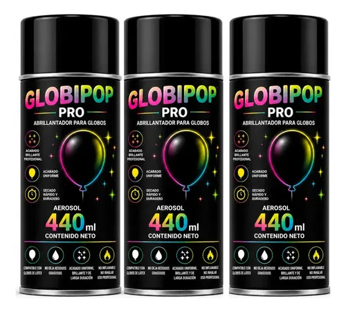 Spray Abrillantador De Globos Látex 440 Ml Globipop 3 Pzas.