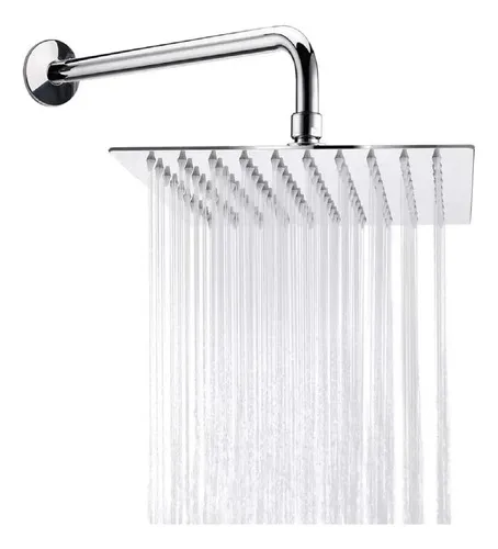 Regadera Cuadrado 20 X 20 Cm Tipo Lluvia + Brazo 40 Cms Plateado