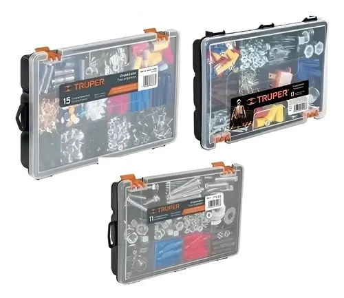 Pack Organizadores Truper 11, 13 Y 15 Compartimientos 3 Pzas Color Negro
