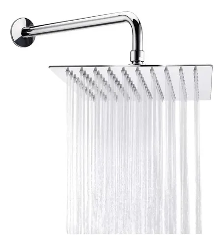 Regadera Cuadrado 20 X 20 Cm Tipo Lluvia + Brazo 40 Cms Plateado Níquel Cepillado