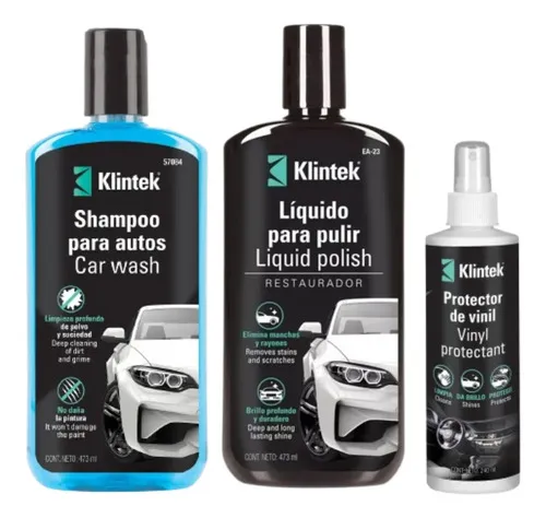Kit Limpieza Automotriz Klintek Shampoo Polish Protector Vinil 473 Ml