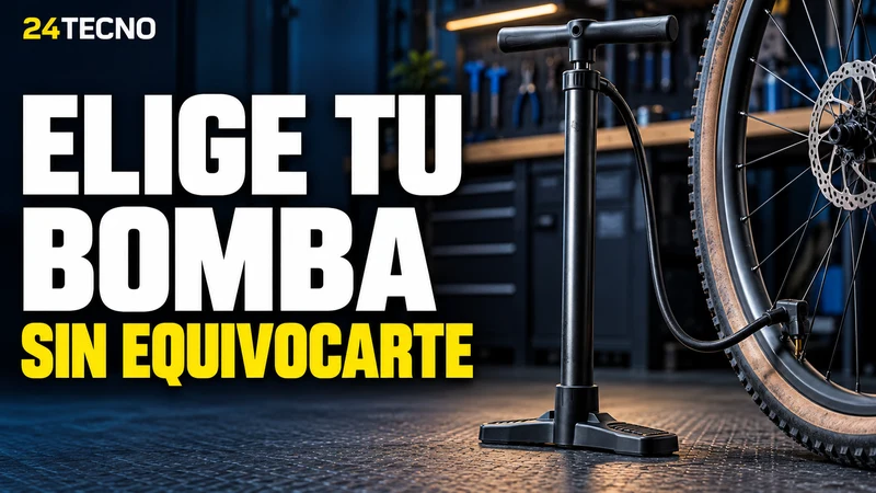Bomba manual junto a una bicicleta; guía para elegir según válvula y presión